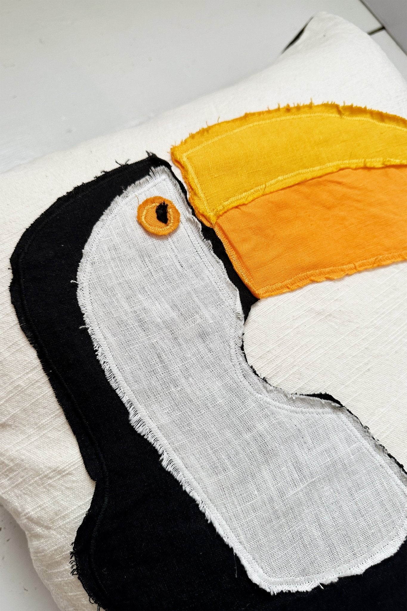 TOUCAN! Handmade Appliqué Linen ushion - Biggs & Hill - Cushion Covers - abstract cushion - boho cushion - colourful cushion