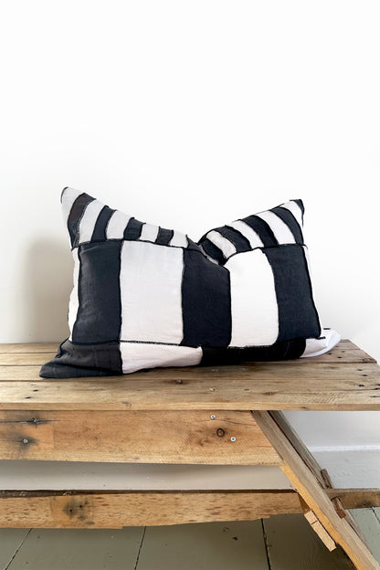 Abstract Tribal Stripes Black and White Linen Cushion Cover - Biggs & Hill