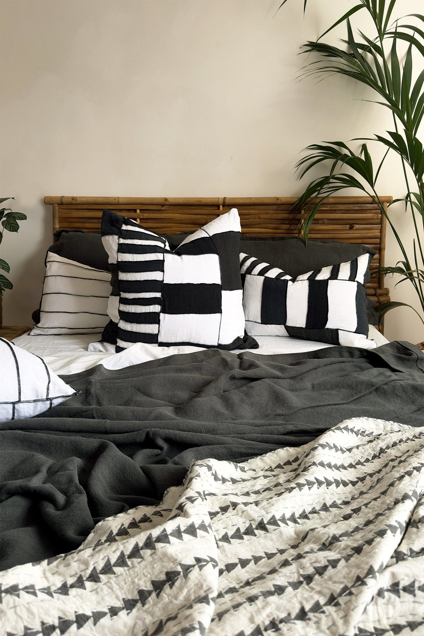 Abstract Tribal Stripes Black and White Linen Cushion Cover - Biggs & Hill