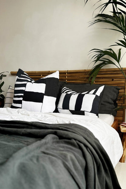 Abstract Tribal Stripes Black and White Linen Cushion Cover - Biggs & Hill