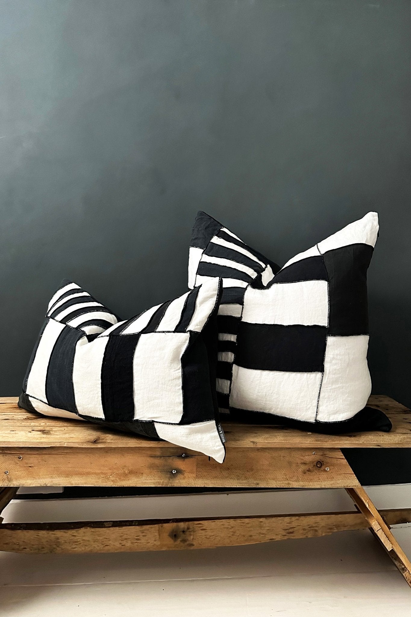 Abstract Tribal Stripes Black and White Linen Cushion Cover - Biggs & Hill