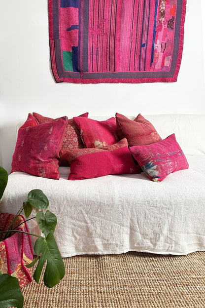 Pink Handmade Vintage Kantha Cushion Square 50cm - Biggs & Hill