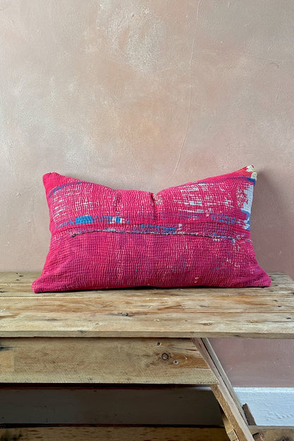 Rectangular Vintage Kantha Cushion In Shades of Pink - Biggs & Hill