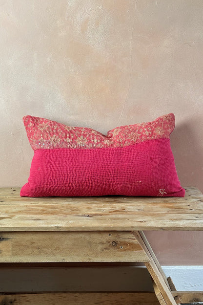 Rectangular Vintage Kantha Cushion In Shades of Pink - Biggs & Hill