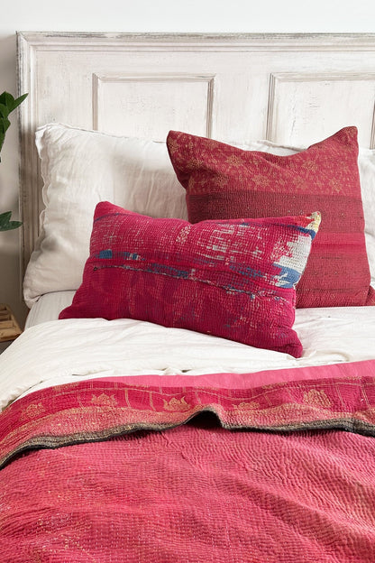 Rectangular Vintage Kantha Cushion In Shades of Pink - Biggs & Hill