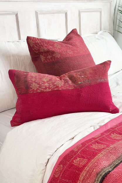 Rectangular Vintage Kantha Cushion In Shades of Pink - Biggs & Hill