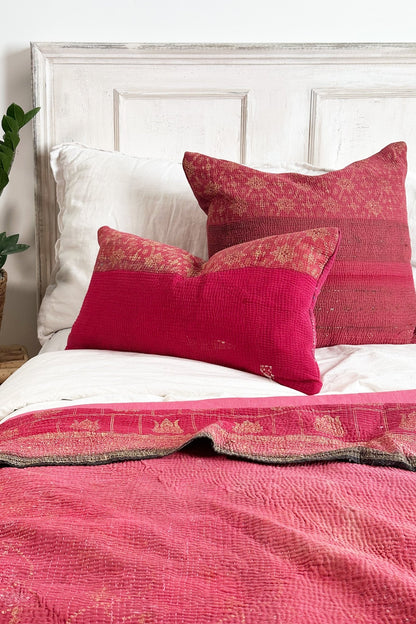 Rectangular Vintage Kantha Cushion In Shades of Pink - Biggs & Hill