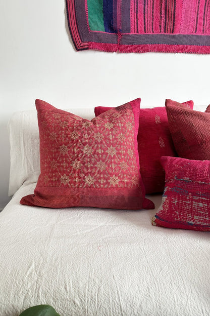 Pink Handmade Vintage Kantha Cushion Square 50cm - Biggs & Hill