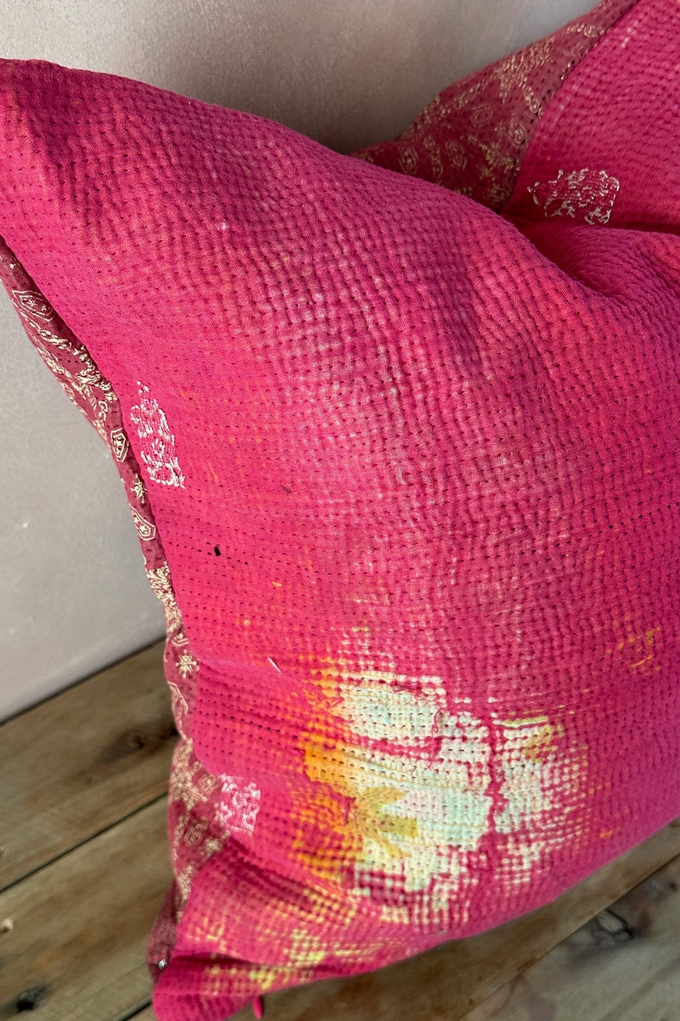 Pink Handmade Vintage Kantha Cushion Square 50cm - Biggs & Hill