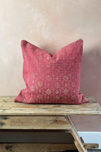 Pink Handmade Vintage Kantha Cushion Square 50cm - Biggs & Hill