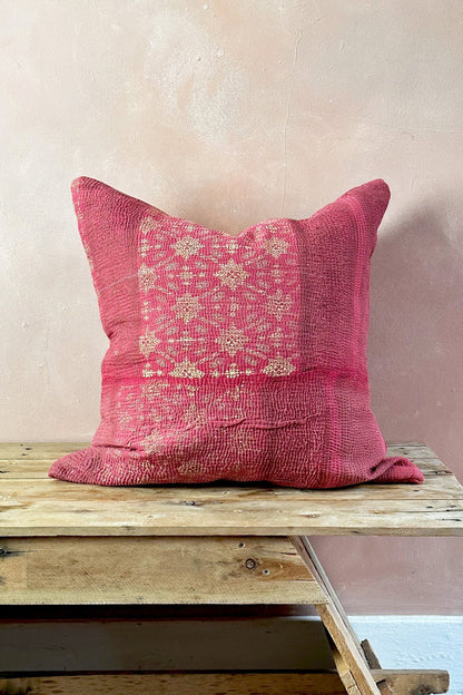 Pink Handmade Vintage Kantha Cushion Square 50cm - Biggs & Hill