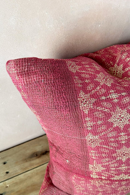 Pink Handmade Vintage Kantha Cushion Square 50cm - Biggs & Hill