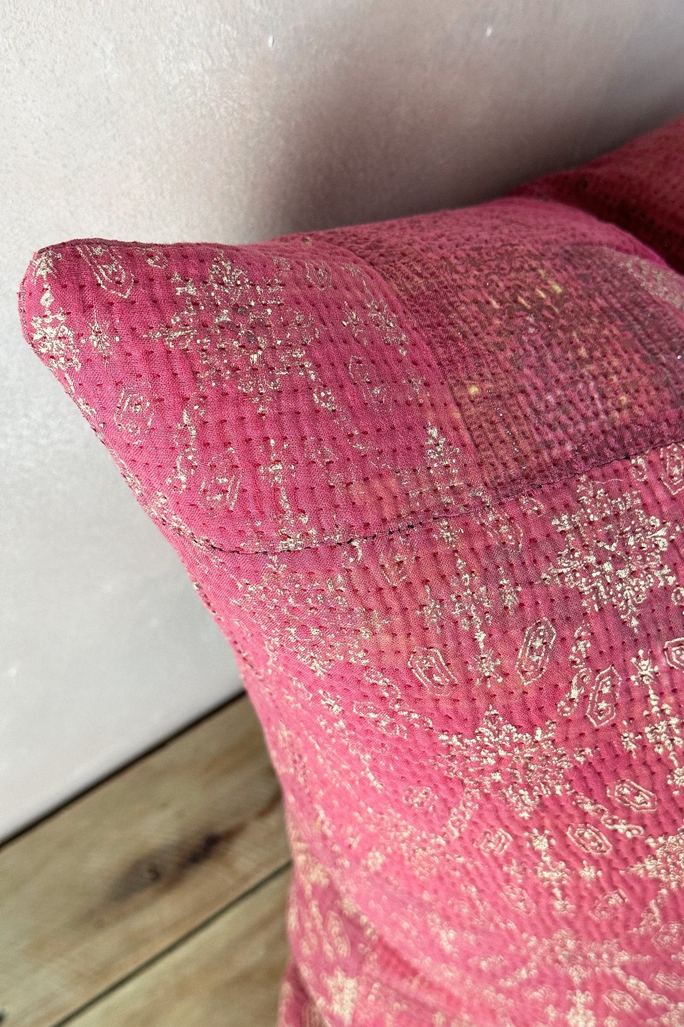 Pink Handmade Vintage Kantha Cushion Square 50cm - Biggs & Hill