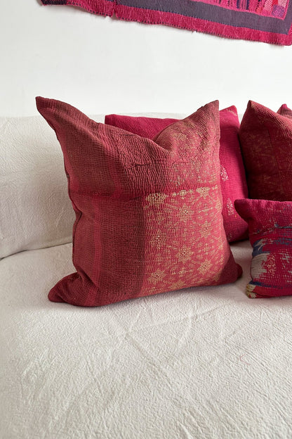 Pink Handmade Vintage Kantha Cushion Square 50cm - Biggs & Hill