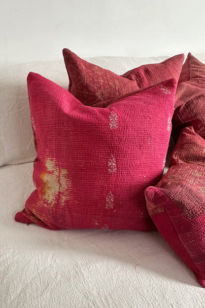 Pink Handmade Vintage Kantha Cushion Square 50cm - Biggs & Hill