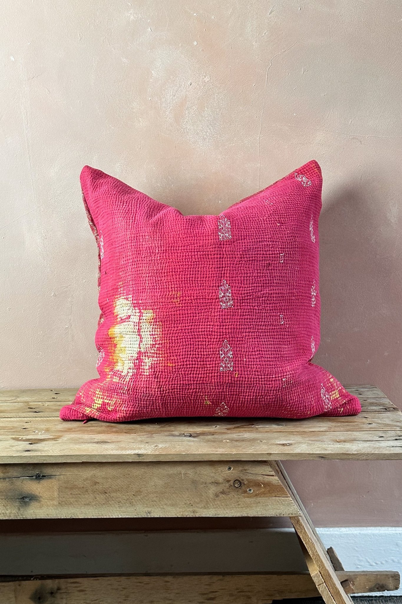 Pink Handmade Vintage Kantha Cushion Square 50cm - Biggs & Hill