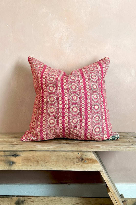 One - Off Deep Pink Square Vintage Kantha Cushion 50cm - Biggs & Hill