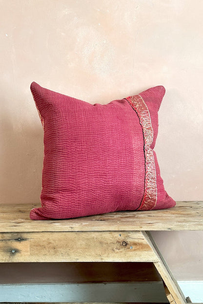 One - Off Deep Pink Square Vintage Kantha Cushion 50cm - Biggs & Hill