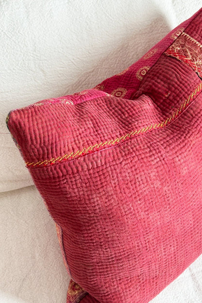 One - Off Deep Pink Square Vintage Kantha Cushion 50cm - Biggs & Hill