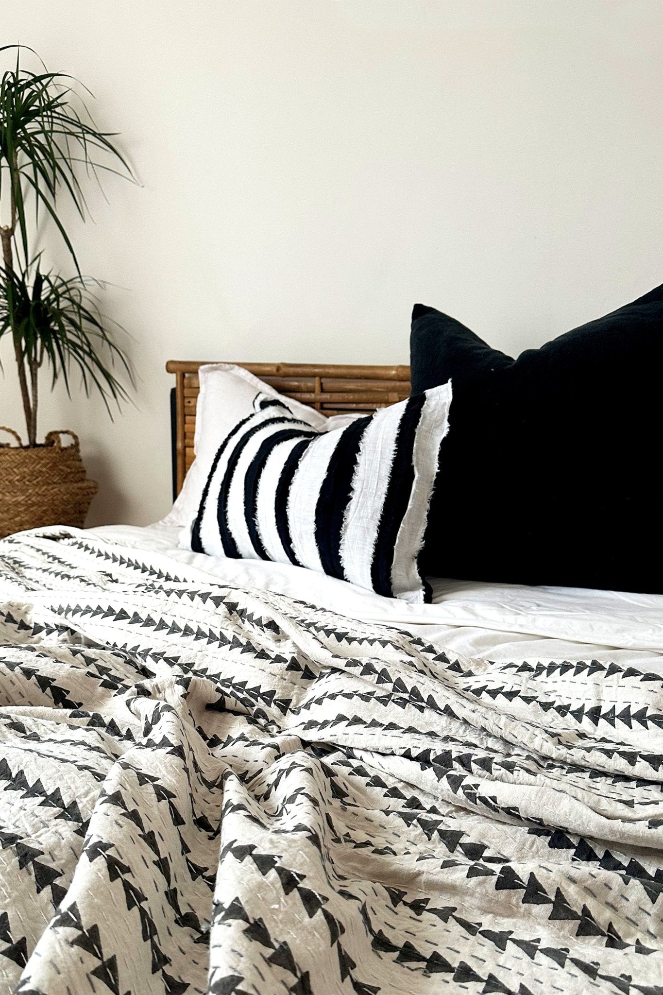 Black and White Striped Textured Linen Cushion Cover - Biggs & Hill