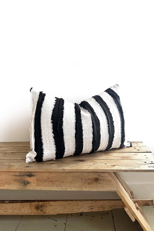 Black and White Striped Textured Linen Cushion Cover - Biggs & Hill