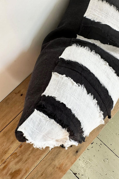 Black and White Striped Textured Linen Cushion Cover - Biggs & Hill