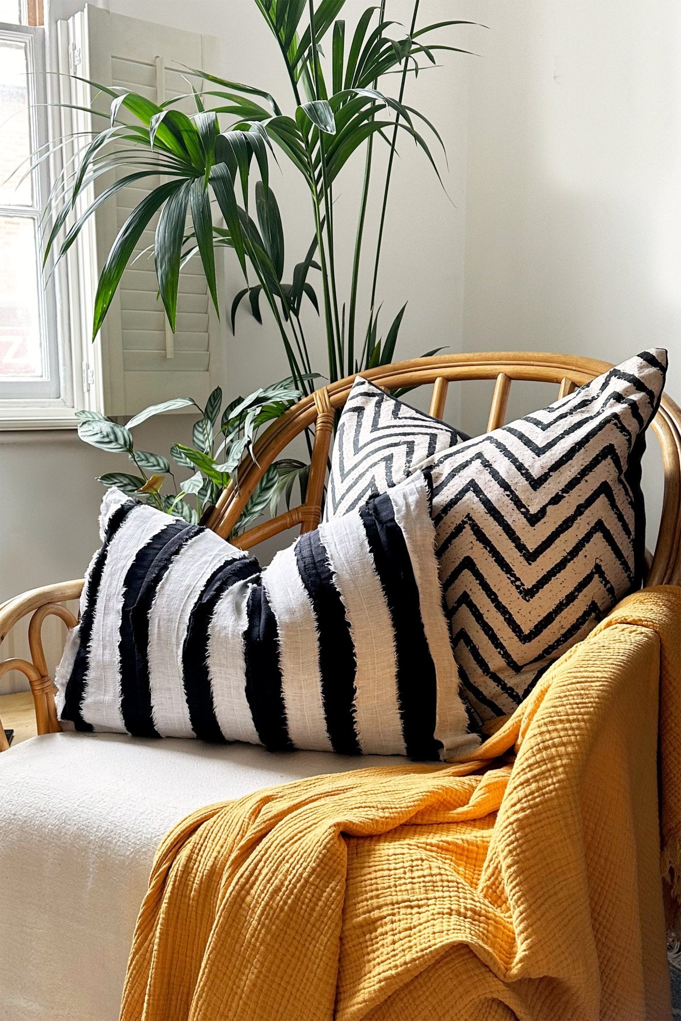 Black and White Striped Textured Linen Cushion Cover - Biggs & Hill