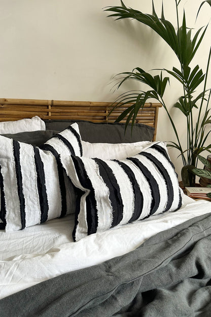 Black and White Striped Textured Linen Cushion Cover - Biggs & Hill