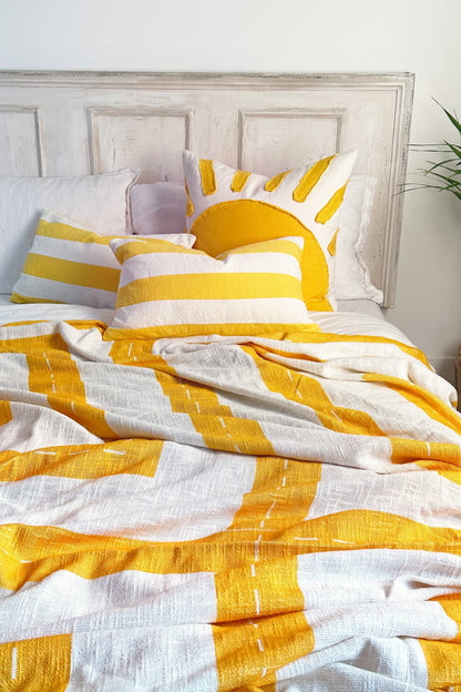 Bright Yellow And White Geometric Cotton Bedspread - Biggs & Hill