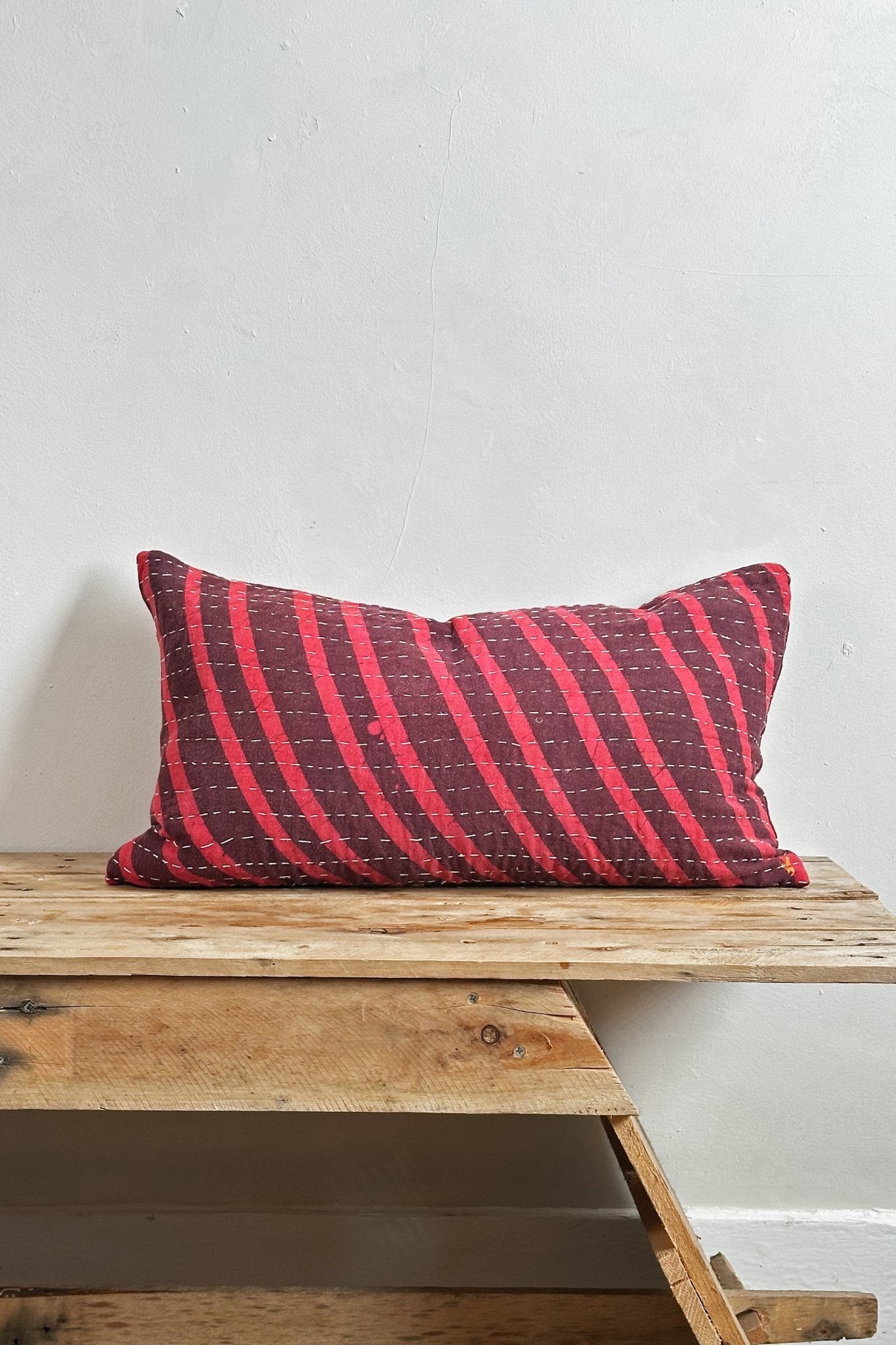 Rectangular Vintage Kantha Cushion In Burgundy and Pink - Biggs & Hill