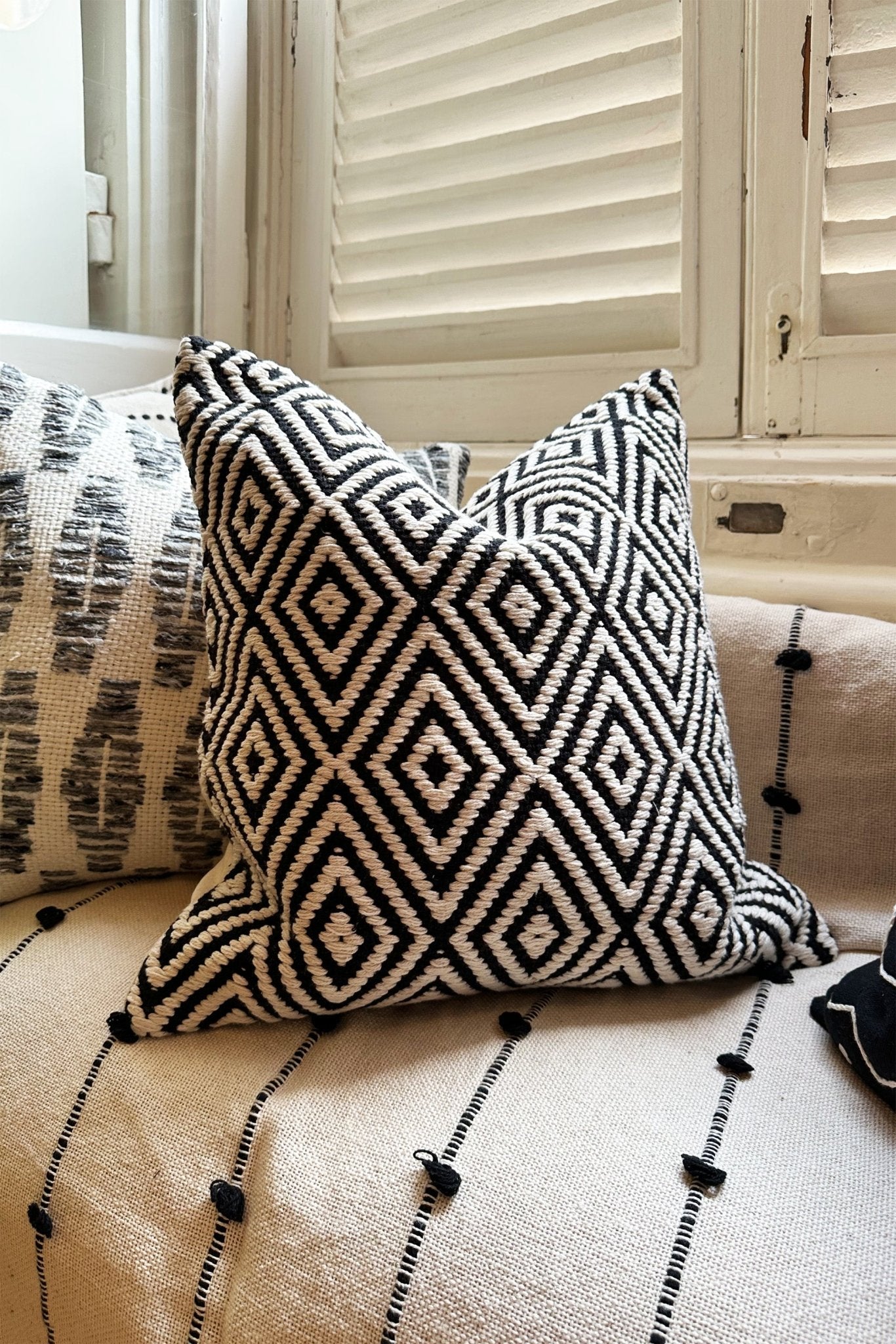 Handmade Indigo and Cream Tufted Stripe Cushion Cover 45cm – Biggs
