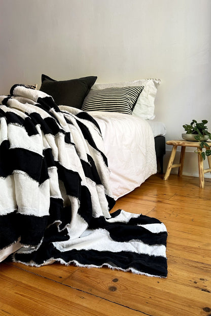 Black and White Striped 100% Linen Bedspread - Biggs & Hill