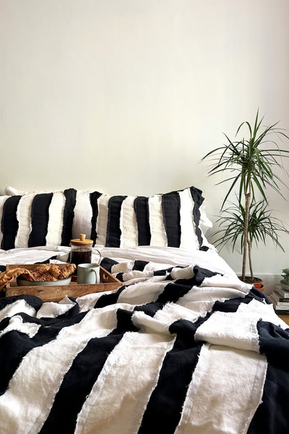 Black and White Striped Linen Pillowcase - Biggs & Hill