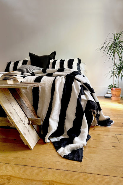 Black and White Striped 100% Linen Bedspread - Biggs & Hill