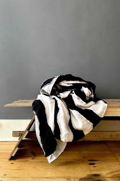 Black and White Striped 100% Linen Bedspread - Biggs & Hill