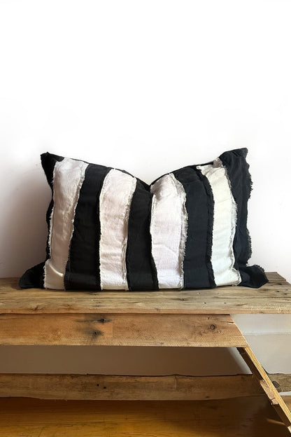 Black and White Striped Linen Pillowcase - Biggs & Hill