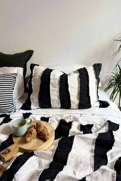 Black and White Striped Linen Pillowcase - Biggs & Hill