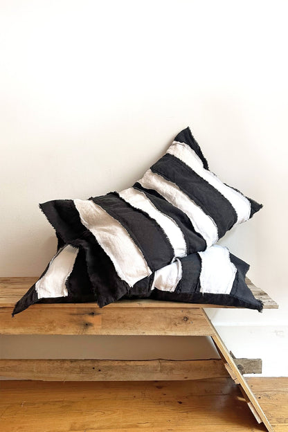 Black and White Striped Linen Pillowcase - Biggs & Hill