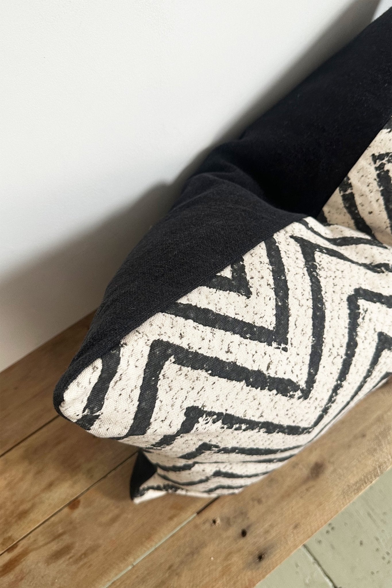 Large Black and Cream Chevron Cushion Cover in Cotton and Linen - Biggs & Hill - Cushion Covers - 40cm stripe cushion - 60cm stripe cushion - beige black cushions