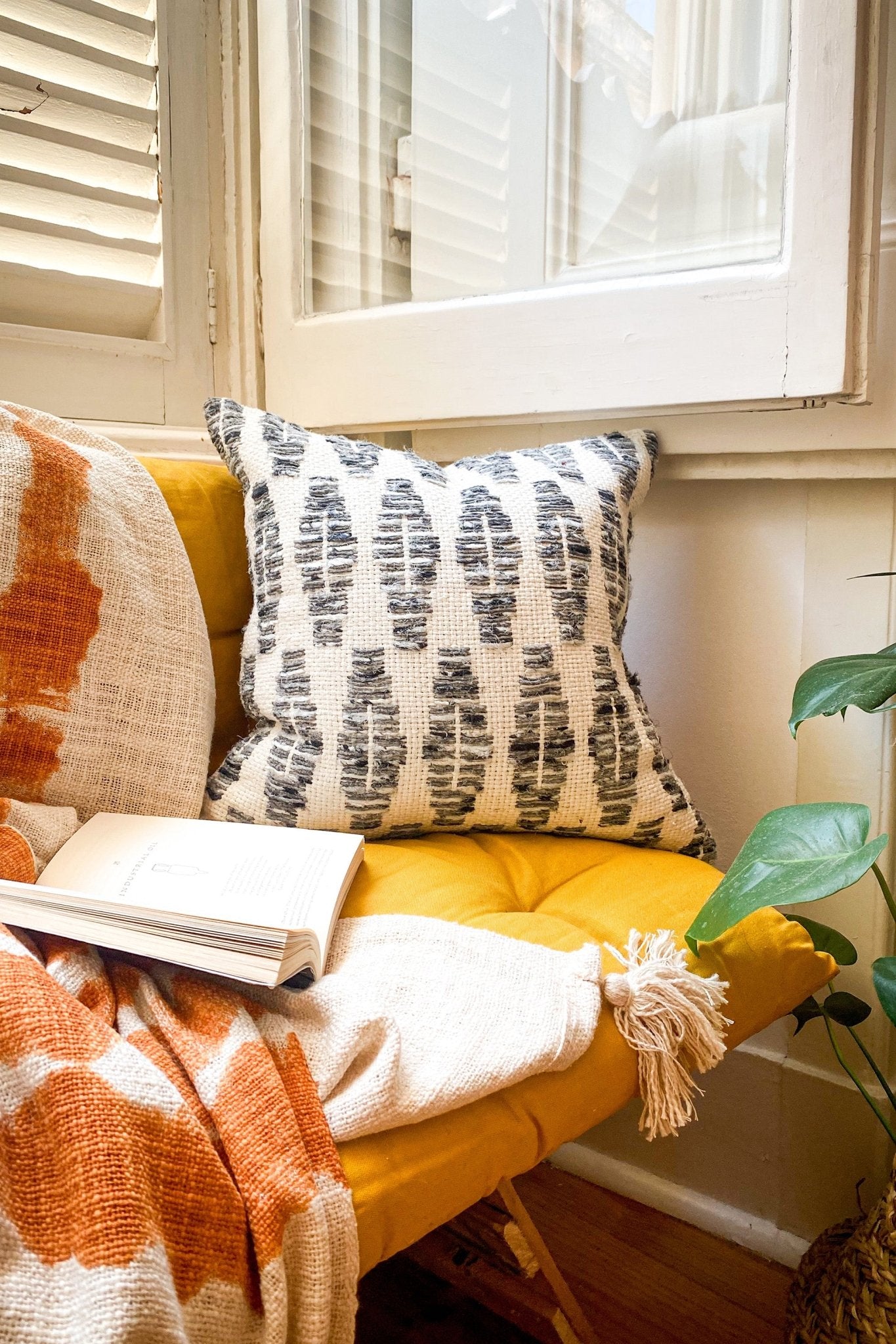 Handwoven Geometric Grey and White Boho Cushion Cover Biggs Hill