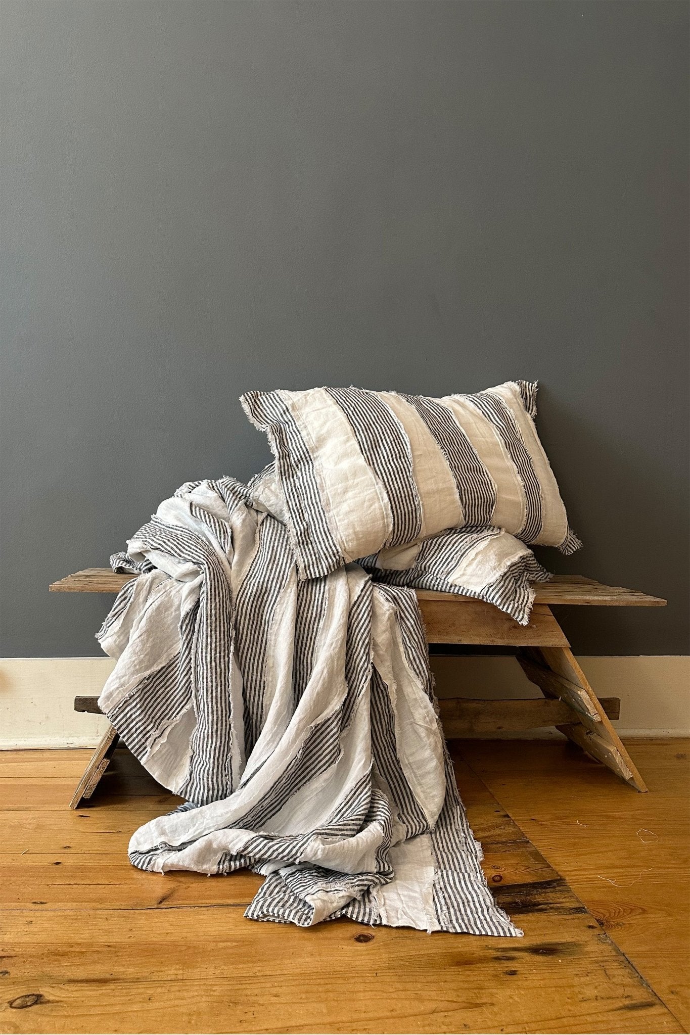 Grey and White Striped Linen Pillowcase Biggs Hill