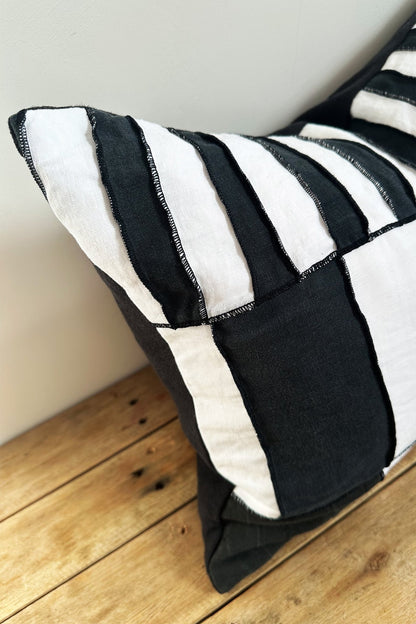 Abstract Tribal Stripes Black and White Linen Cushion Cover - Biggs & Hill