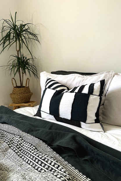 Abstract Tribal Stripes Black and White Linen Cushion Cover - Biggs & Hill